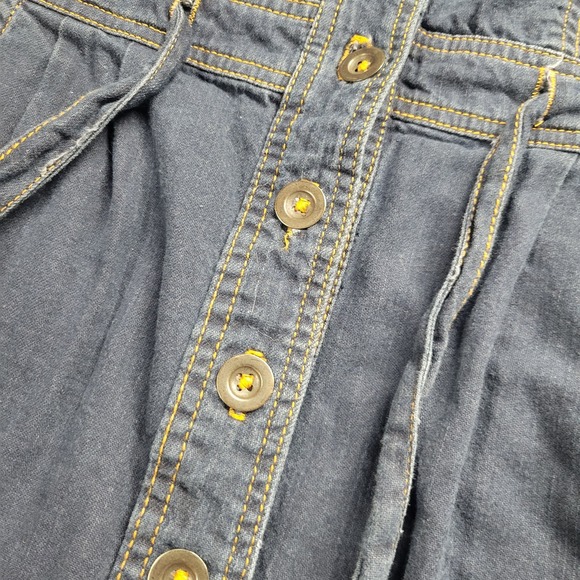 Maeve Anthropologie Womens 2 Dark Blue Denim Button Front‎ Dress Vneck Belted - Picture 5 of 11
